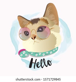 beautiful cats wear glasses. cool shirt design. Watercolor cartoon illustration