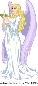 Beautiful Caucasian female angel with candle vector illustration
