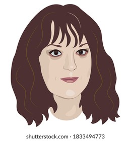 Beautiful Caucasian woman. Female face. Young lady with loose brown hair. Cartoon style.