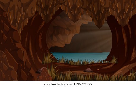 A beautiful cave landscape illustration