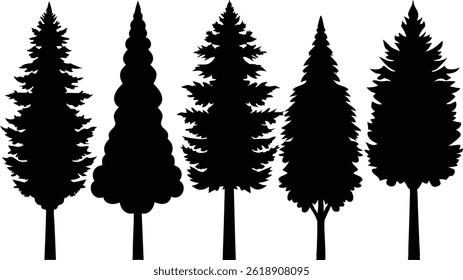Beautiful Cedar Trees Isolated Silhouette Vector Art Natural Forest Landscape Elements Design