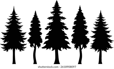 Beautiful Cedar Trees Isolated Silhouette Vector Art Natural Forest Landscape Elements Design