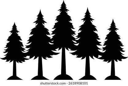 Beautiful Cedar Trees Isolated Silhouette Vector Art Natural Forest Landscape Elements Design