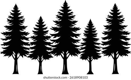 Beautiful Cedar Trees Isolated Silhouette Vector Art Natural Forest Landscape Elements Design