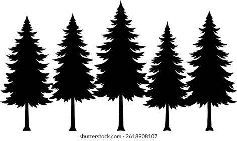 Beautiful Cedar Trees Isolated Silhouette Vector Art Natural Forest Landscape Elements Design