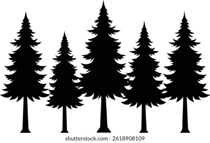 Beautiful Cedar Trees Isolated Silhouette Vector Art Natural Forest Landscape Elements Design