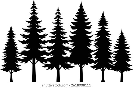 Lindo cedro árvores isoladas Silhueta Vetor Arte Natural Floresta Paisagem Elementos Design