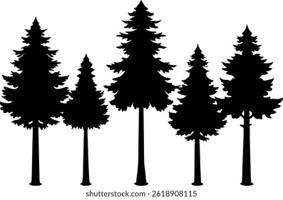 Beautiful Cedar Trees Isolated Silhouette Vector Art Natural Forest Landscape Elements Design