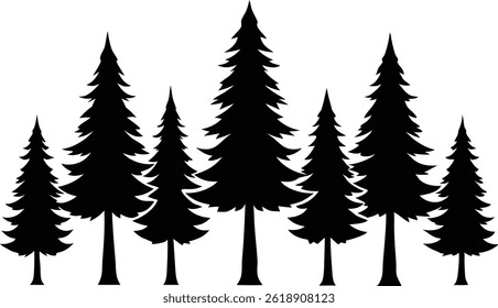 Beautiful Cedar Trees Isolated Silhouette Vector Art Natural Forest Landscape Elements Design