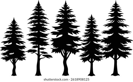 Beautiful Cedar Trees Isolated Silhouette Vector Art Natural Forest Landscape Elements Design