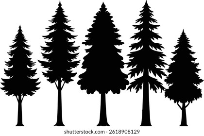 Beautiful Cedar Trees Isolated Silhouette Vector Art Natural Forest Landscape Elements Design