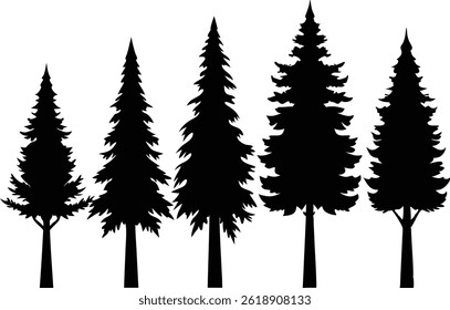 Beautiful Cedar Trees Isolated Silhouette Vector Art Natural Forest Landscape Elements Design