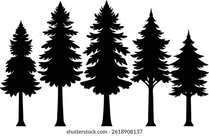 Beautiful Cedar Trees Isolated Silhouette Vector Art Natural Forest Landscape Elements Design