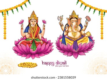 Beautiful celebration happy diwali for ganesh laxmi greeting card background