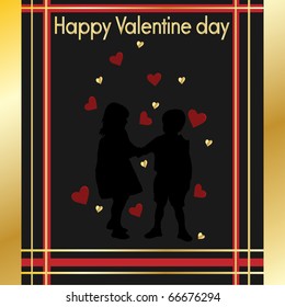 Beautiful celebratory card the Valentine's day with small children the boy and the girl a vector
