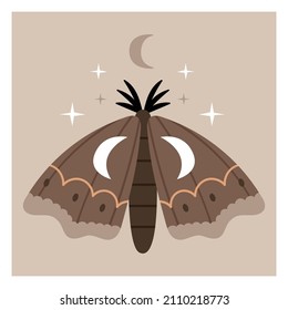 Beautiful celestial fairy moth in brown tones. Illustration for boho kid's nursery posters, cards, invites.