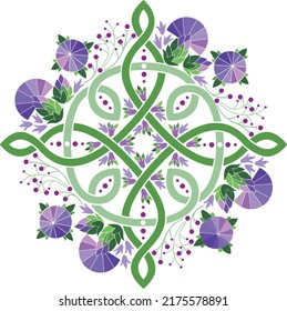 Beautiful Celtic cross decorated with flowers of a thistle. Vector illustration.