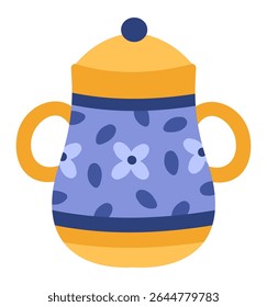 Beautiful ceramic teapot with a floral pattern and two handles is depicted, showcasing its elegant design and traditional craftsmanship, perfect for enjoying a warm beverage