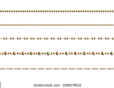 A beautiful chain of Golden color.String beads are realistic insulated. Decorative element of gold bead design.vector illustration.