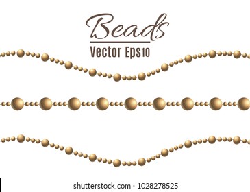 A beautiful chain of Golden color.String beads are realistic insulated. Decorative element of gold bead design.vector illustration.