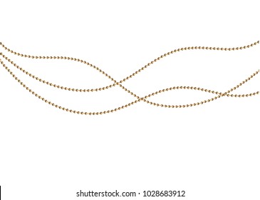 A beautiful chain of Golden color.String beads are realistic insulated. Decorative element of gold bead design.vector illustration.