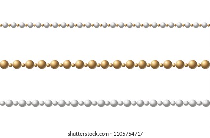 A beautiful chain of Golden color.String beads are realistic insulated. Decorative element of gold bead design.vector illustration.