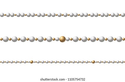 A beautiful chain of Golden color.String beads are realistic insulated. Decorative element of gold bead design.vector illustration.