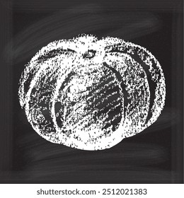 Um belo desenho de giz de uma abóbora em um fundo de quadro-negro, ideal para o Dia de Ação de Graças e outros temas outonais