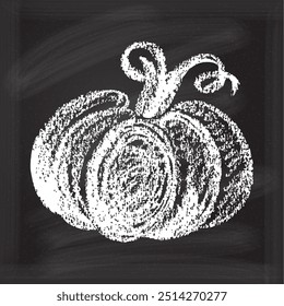 A beautiful chalk drawing of a pumpkin on a blackboard background, ideal for Thanksgiving and other autumnal themes