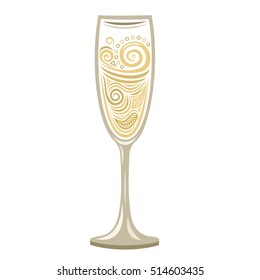 Beautiful champagne glass. Vector illustration.