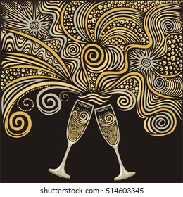 Beautiful champagne glasses. Vector illustration.