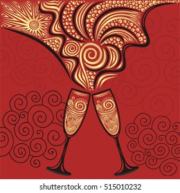 Beautiful champagne glasses. Vector illustration.