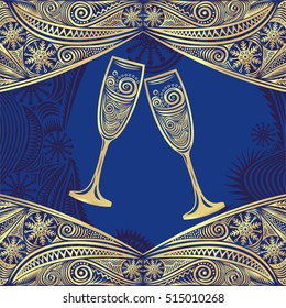 Beautiful champagne glasses. Vector illustration.