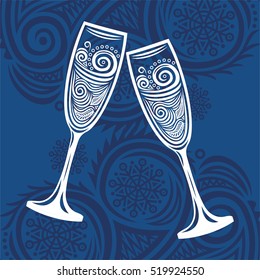 Beautiful champagne glasses. Vector illustration.
