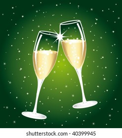 Beautiful champagne toast on a starry background. Vector illustration.