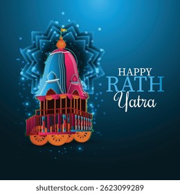 Beautiful chariot for happy rath yatra with lord jagannath balabhadra and subhadra vector illustration 