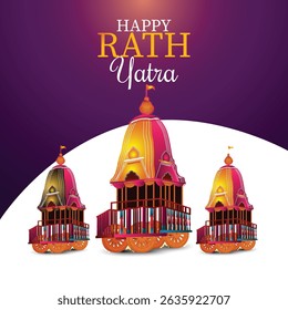 Beautiful chariot for happy rath yatra with lord jagannath balabhadra and subhadra vector illustration 