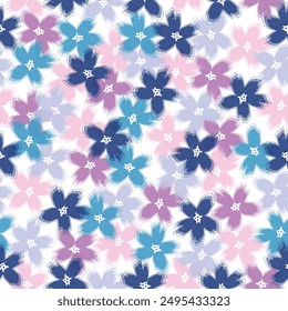 Beautiful and charming abstract allover floral design for textile factory Floral in blue, green and orange. 