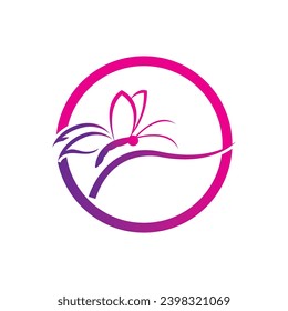 beautiful and charming butterfly logo and symbol with circle and on white background