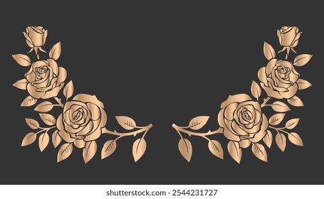 Hermosa y encantadora Imagen de Vector de flores con variantes de color oro oscuro y oro claro