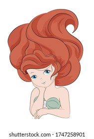 beautiful, charming little mermaid princess, Picture in hand drawing cartoon style, for t-shirt wear fashion print design, greeting card, postcard. baby shower. party invitation.