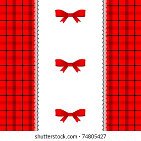 Beautiful checked background with lace and bows. Vector