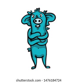 Beautiful cheerful and cute cartoon monsters with big ears and a heel of blue.