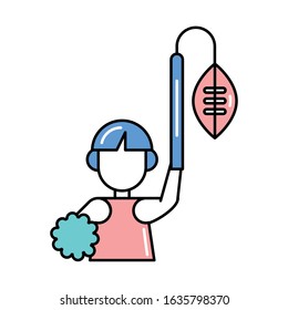 beautiful cheerleader with american football balloon vector illustration design