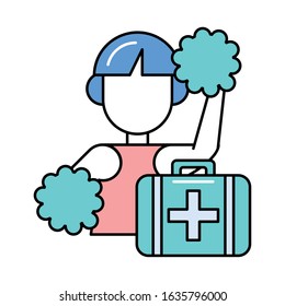 beautiful cheerleader with medical kit vector illustration design