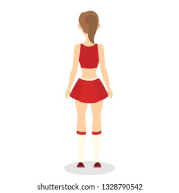 Beautiful cheerleader standing in uniform. Female character. American football team support. Pretty teenager. Isolated vector illustration in cartoon style