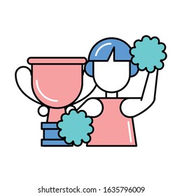 beautiful cheerleader with trophy cup vector illustration design