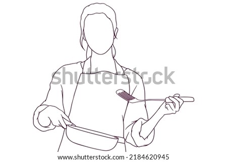 beautiful chef cooking hand drawn style vector illustration