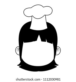 Beautiful chef girl cartoon in black and white