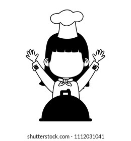 Beautiful chef girl cartoon in black and white